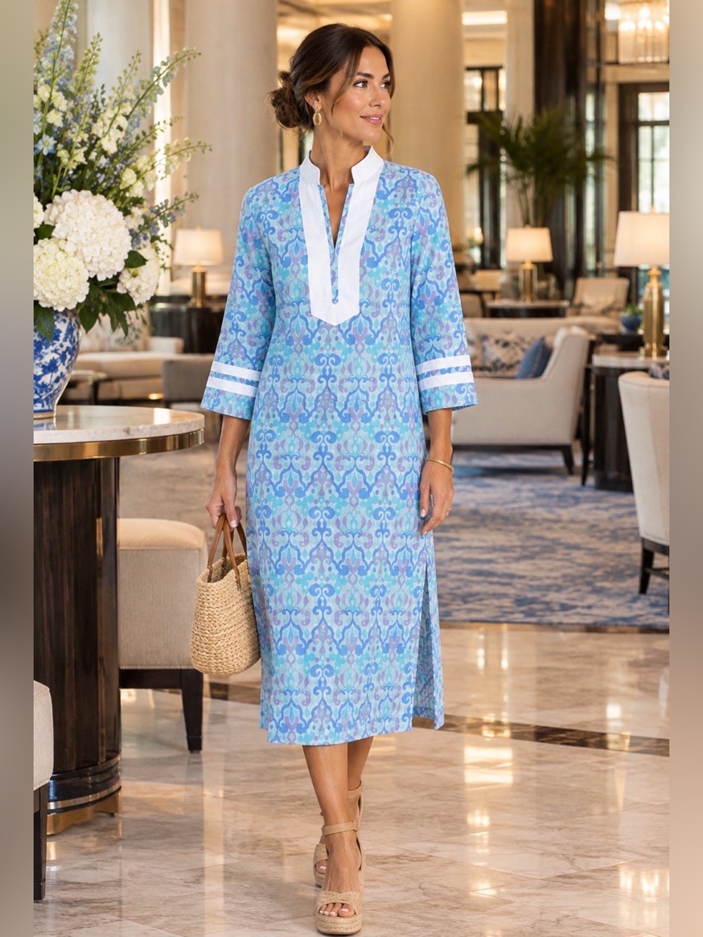 Sail to Sable | Blue & Green 100% Cotton Long Sleeve Caftan